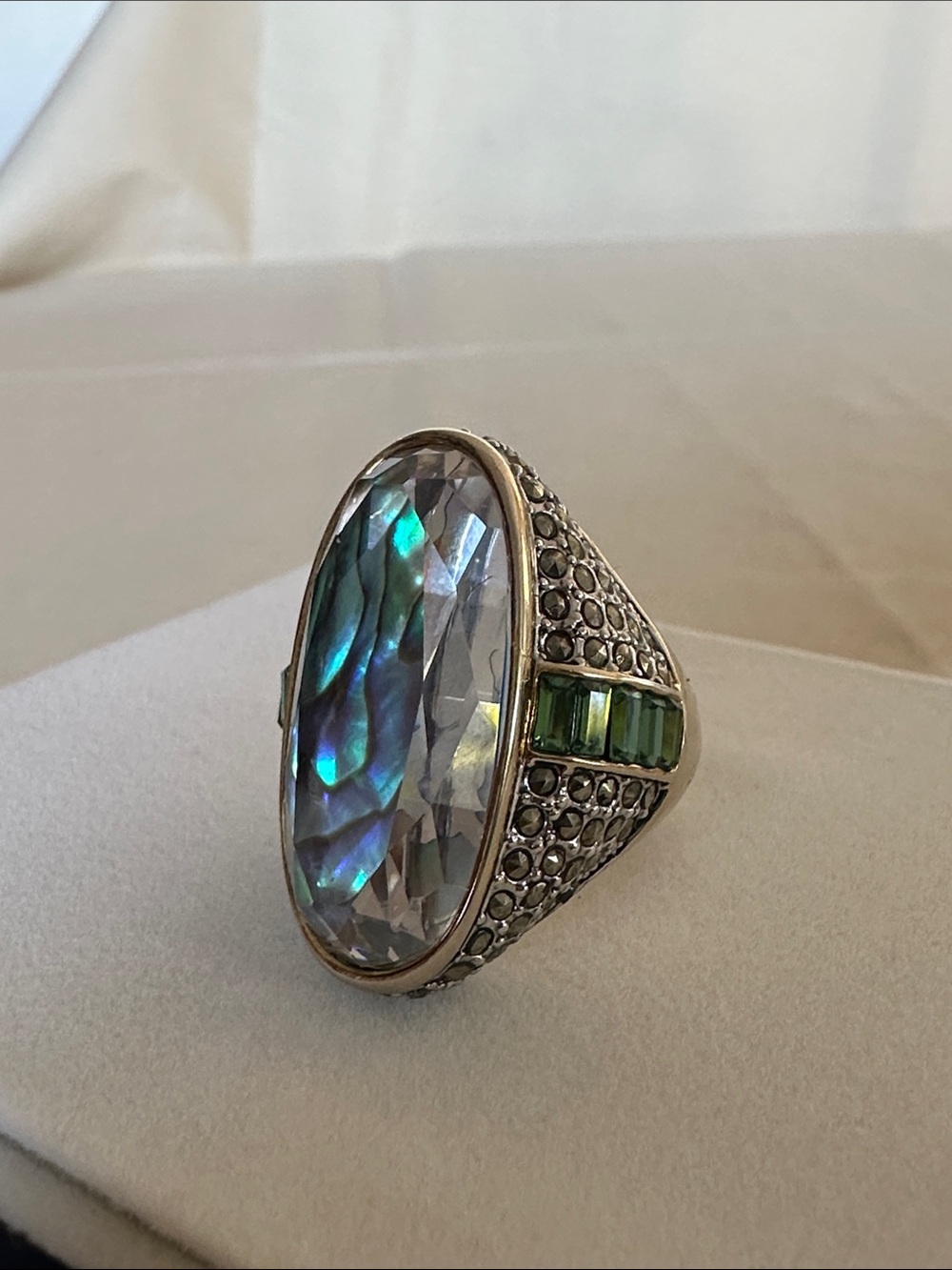 AKKAD Silver-Tone Blue Abalone Crystal Statement Ring - Picture 7 of 13